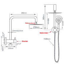 Euro 250mm 4 Function Short Twin Shower